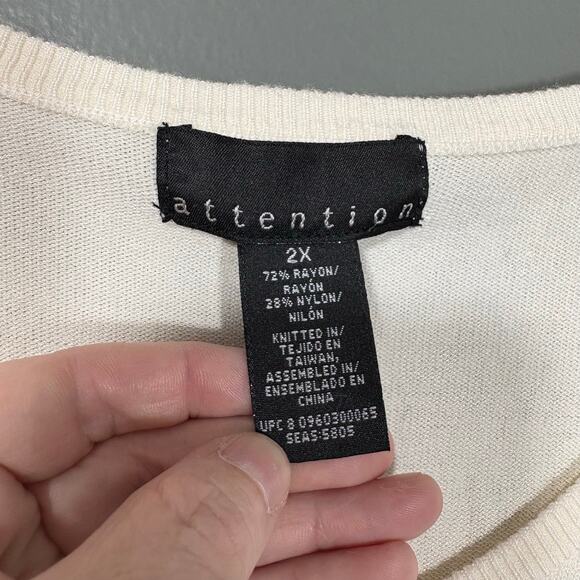 Attention Preppy Glam Beaded Sequin Ivory Knit Top - Size 2X - Women's Plus Size - Picture 4 of 5